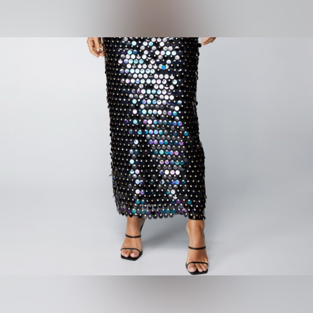 Disc Sequin High Waist Maxi Skirt